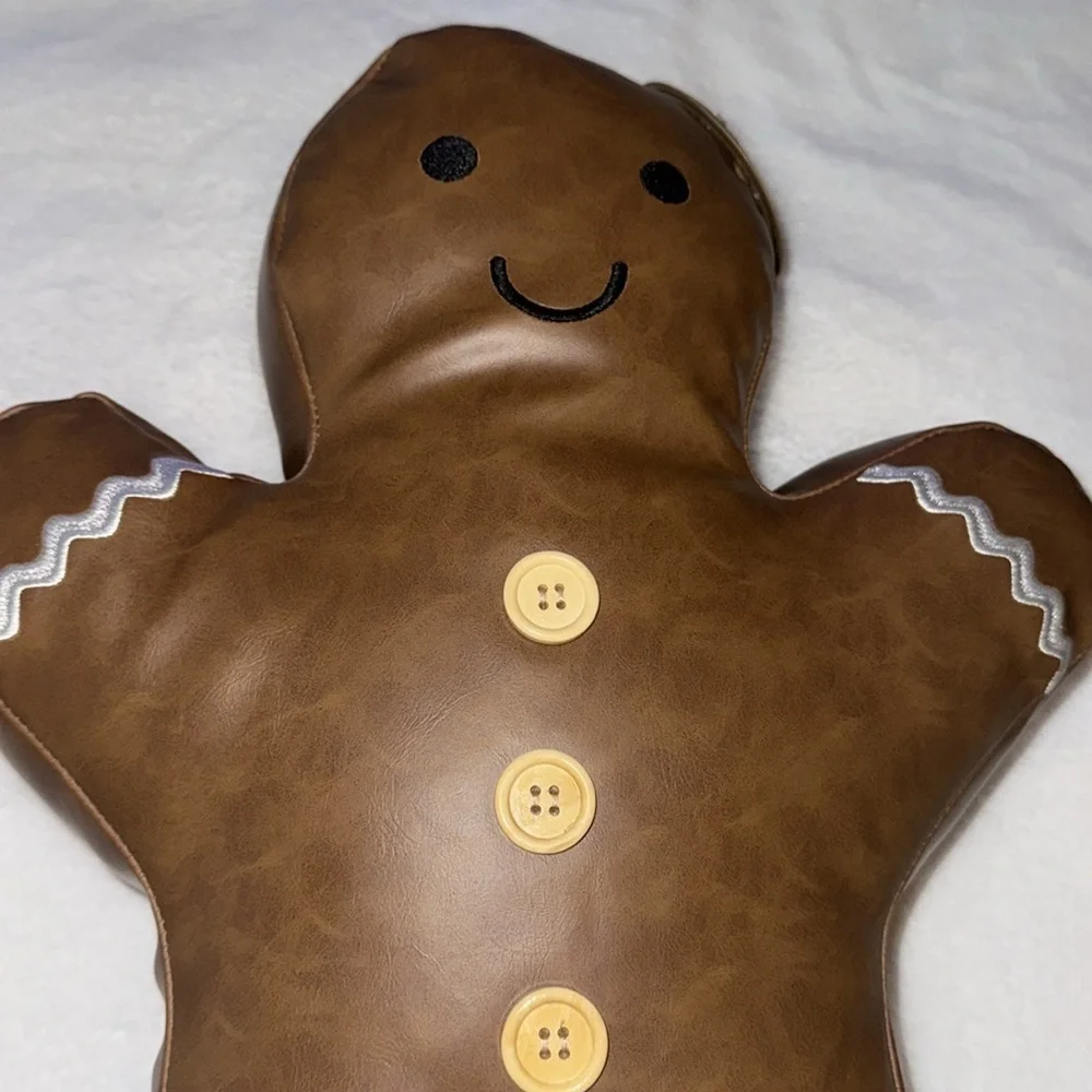 Aspen Christmas gingerbread man faux leather pillow
